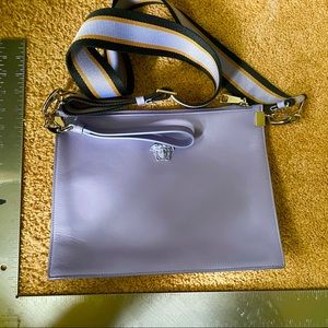 Versace Palazzo Bag Leather Purple Clutch Wristlet W/ Shoulder Strap & Dust Bag